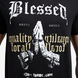 Black and White Short Sleeve Tee with Gothic Graphics